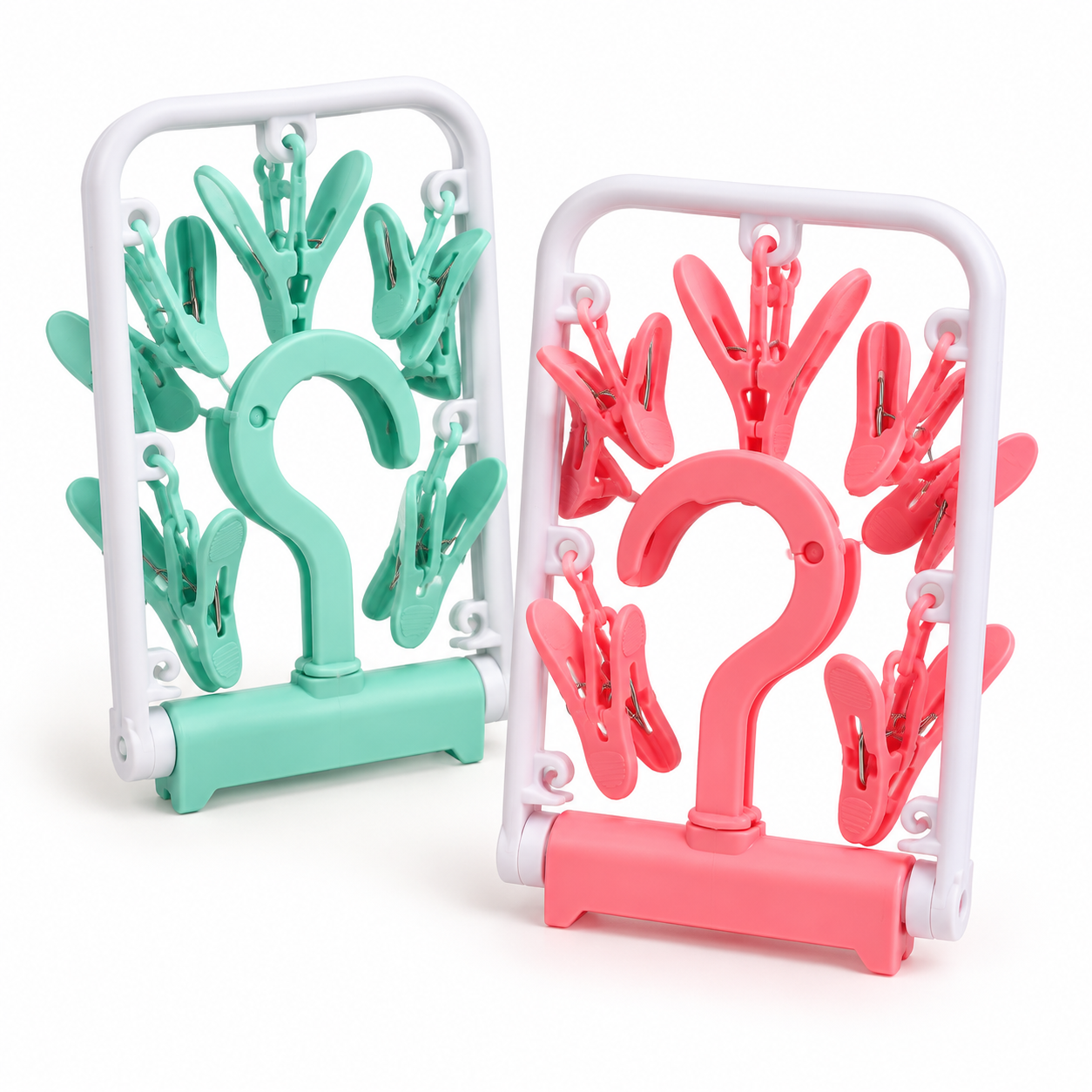 Mint and coral compact multi-clip pant hangers