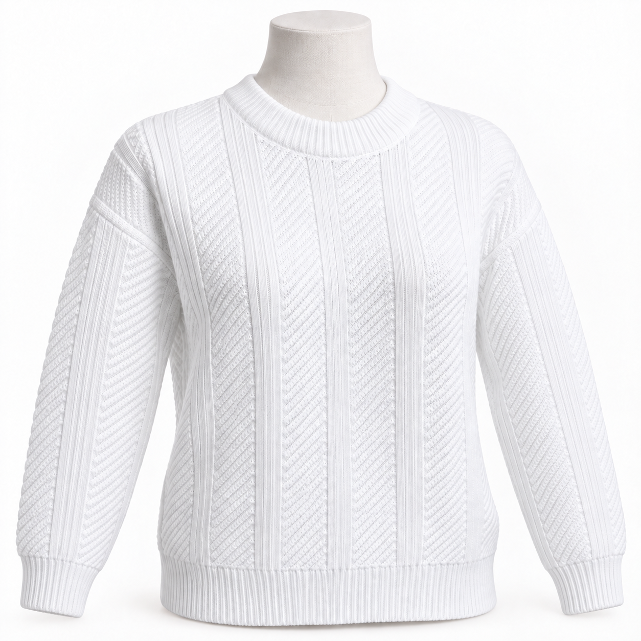White one-size long-sleeve round-neck knitted sweater for NYSC camp