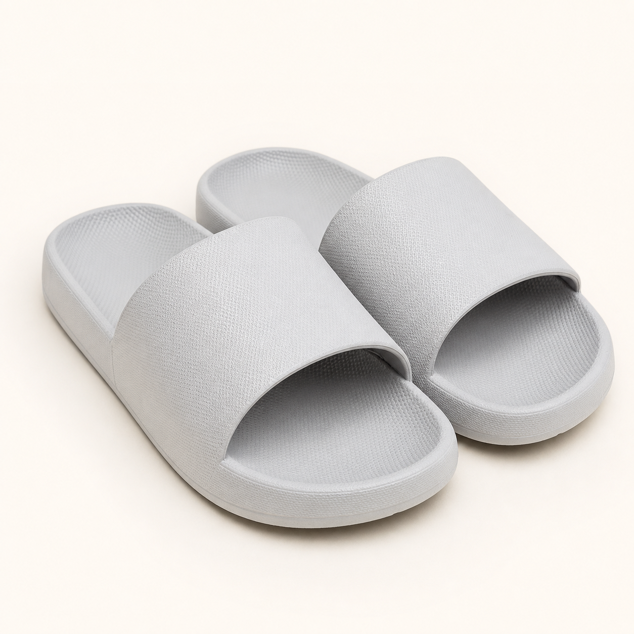 Regular camp slippers on a warm studio background