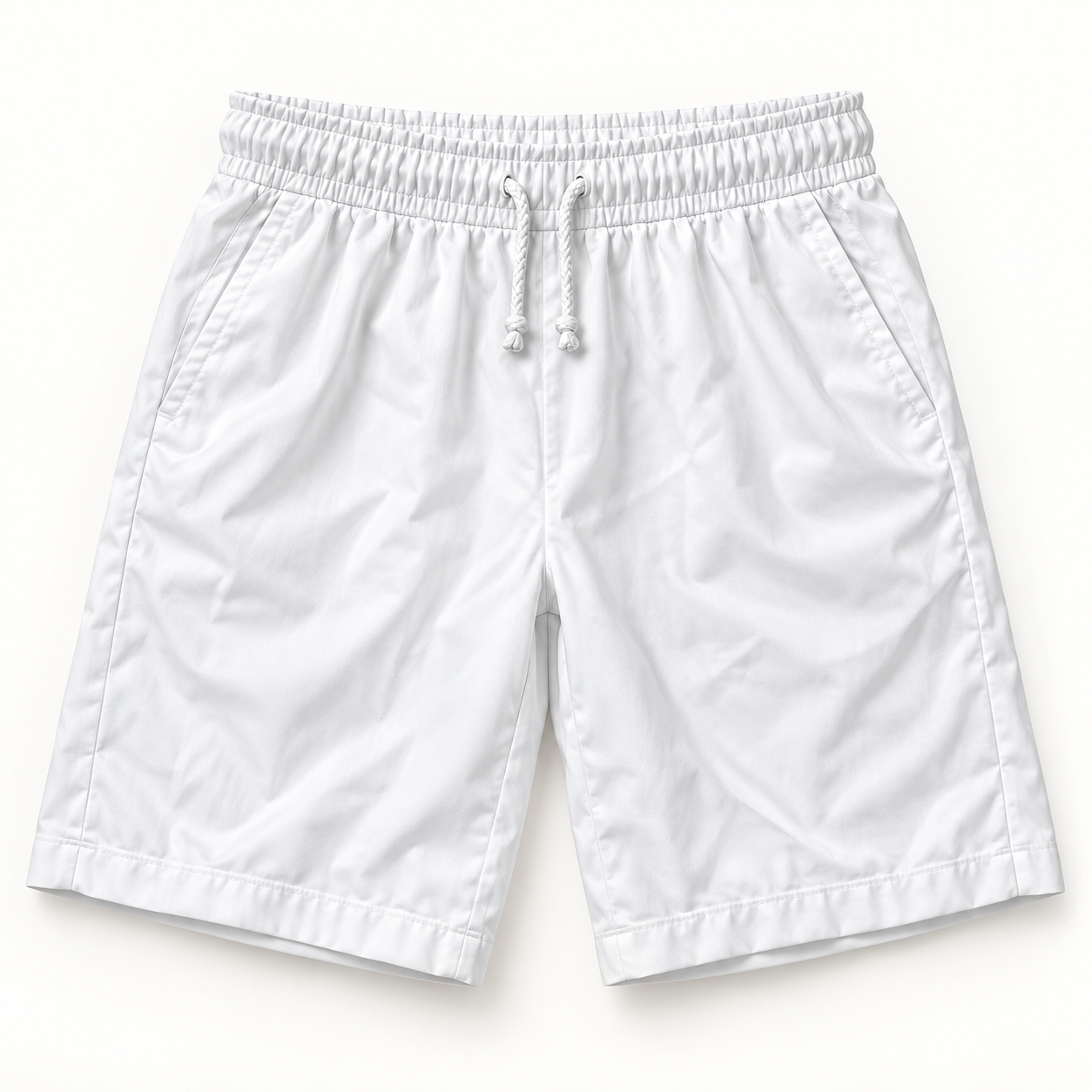 Regular white free-size shorts with elastic waistband and side pockets